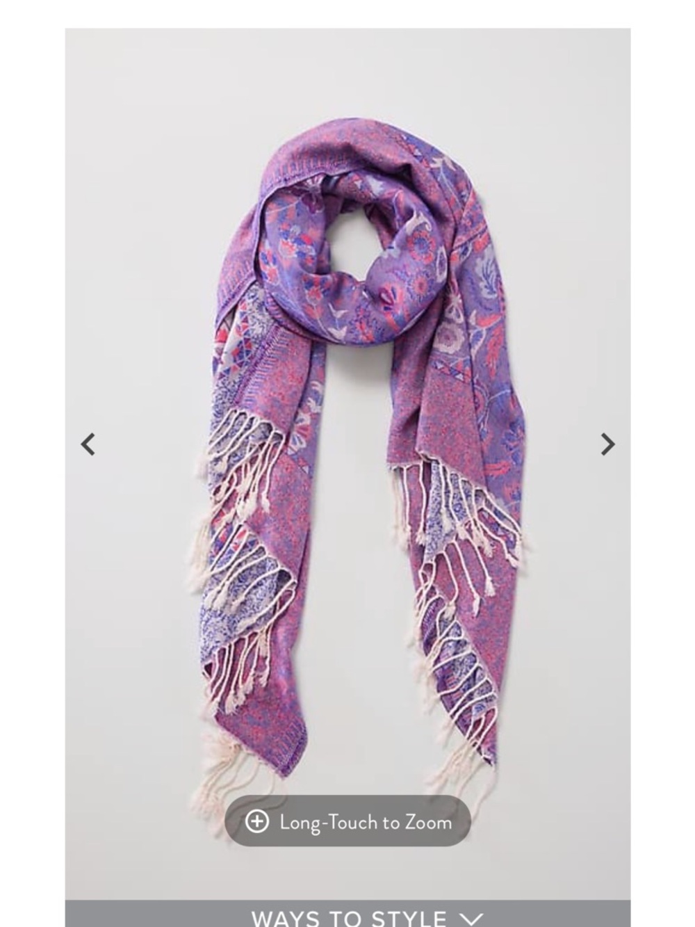 J Jill Light Purple Floral Fringe Scarf - Women's Accessory NWOT